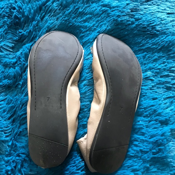 Nude Patent Leather Peep Toe Flats - Picture 3 of 3